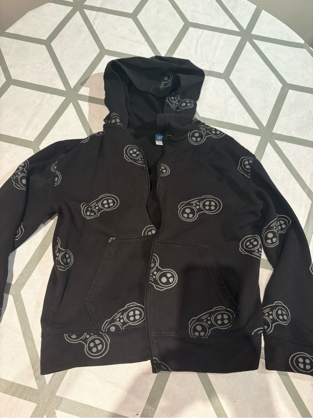 3/15$ Old Navy Black Hoodie with Gray Game Controller Prints